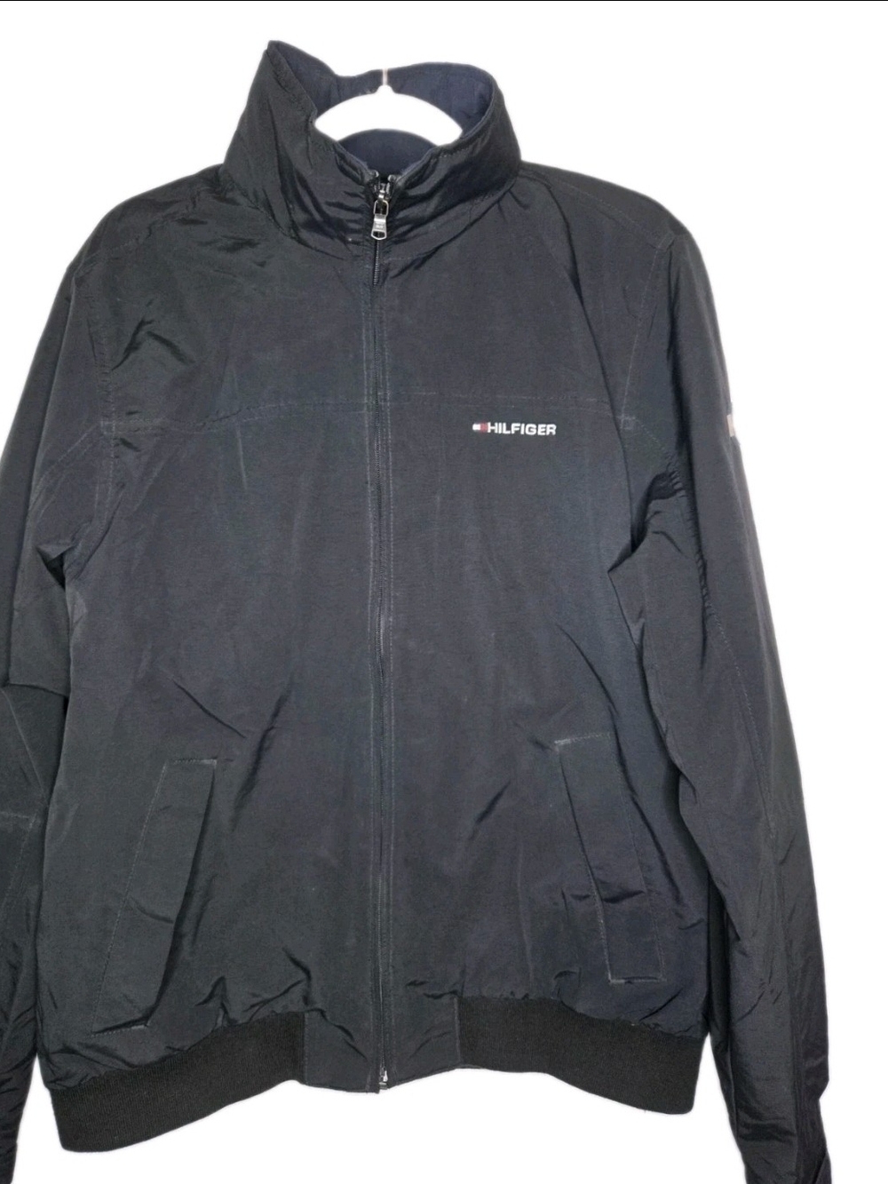 Tommy Hilfiger Vintage Black Zip Up Bomber Jacket Windbreaker Coat M